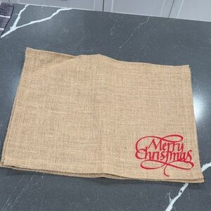 Set of 4 Burlap Placemats with Red Merry Christmas Text